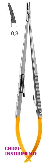 HARTMETALL (TC) CASTROVIEJO Micro-Nadelhalter, mit Sperre, gerieft, gebogen, 18cm