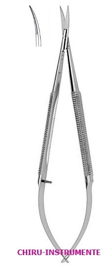 Mikroschere, 14 cm, 10 mm Schneide, Rundgriff, gebogen, sp./sp. Mikroschere, 14 cm, 10 mm Schneide, Rundgriff, gebogen, sp./sp.