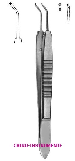 CASTROVIEJO, Chir. Naht Pinzette, abgewinkelt, 1x2 Zähne, 0,5mm, 10cm