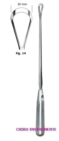 BUMM Uteruskürette, Fig. 14, 30 mm, 34 cm, scharf, fest