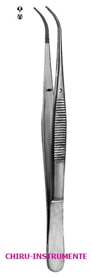 Chirurgische Pinzette, gebogen und schmal, 1x2 Zähne, 13cm