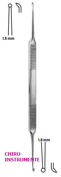 HOUSE-Kürette, scharf, gebogen, 1,5-1,8mm, 14,5cm HOUSE-Kürette, scharf, gebogen, 1,5-1,8mm, 14,5cm