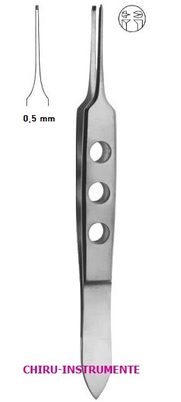BISHOP HARMAN iris forceps, 8.5 cm (3"), 1 x 2 teeth, 0.5 mm