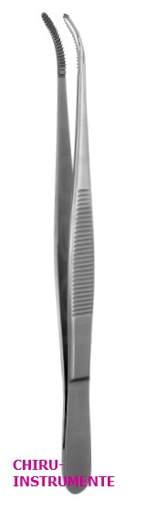 Dissecting forceps, 14.5 cm (5 ½"), curved, serrted, narrow