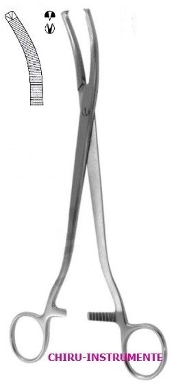 WERTHEIM Hysterektomieklemme, stärker gebogen, 1x2 Zähne, 23cm WERTHEIM Hysterektomieklemme, stärker gebogen, 1x2 Zähne, 23cm
