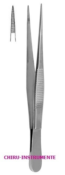 Dissecting forceps, 12.5 cm (5"), straight, serrated, fine, without pin