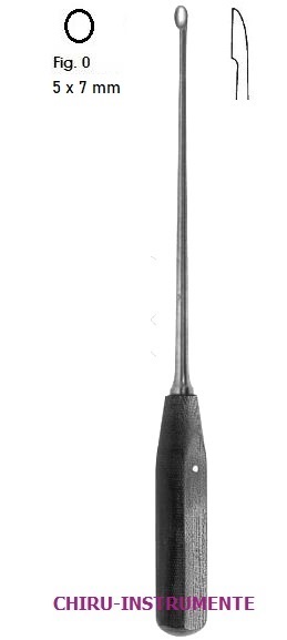 < VOLKMANN, scharfer Löffel mit Ferrozellgriff, Fig. 0, 5x7mm, 28 cm