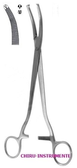 WERTHEIM Hysterektomy Klemme, stärker gebogen, mit Schraube, 1x2 Zähne, 23,5cm