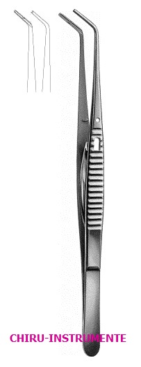LONDON-COLLEGE dental tweezers, fig. 8, 15 cm (6"), angled, serrated, with lock