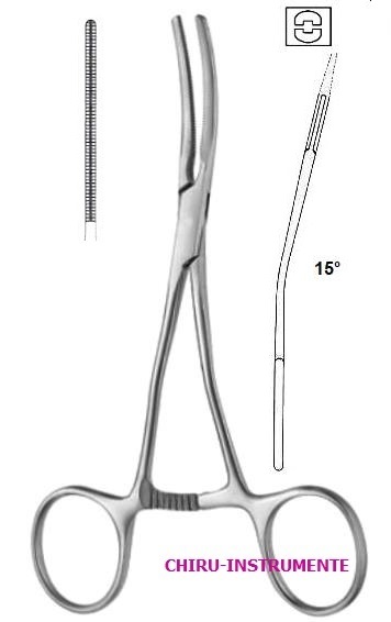 COOLEY ATRAUMA Kindergefäßklemme, 15° abgewinkelt, Fig. 1, Maul 30mm, 14,5cm