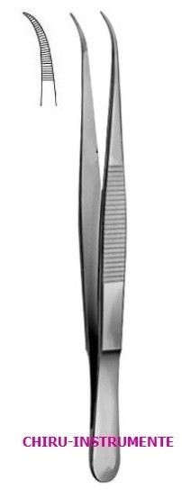 Anatomische Pinzette, 8 cm, gebogen, gerieft, fein, ohne Stift Anatomische Pinzette, 8 cm, gebogen, gerieft, fein, ohne Stift