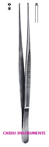 Tissue forceps, 1 x 2 teeth,  25 cm (10"), smooth, narrow