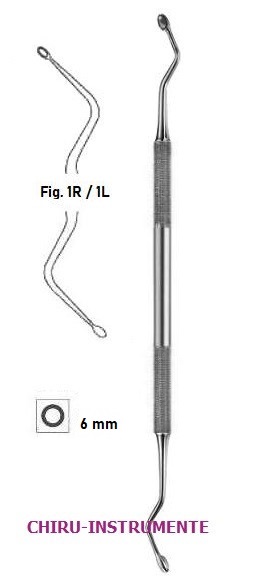 < HEMINGWAY Doppellöffel, R. scharf, Fig. 1R / 1L,  oval 3x2,5mm, ca. 17 cm