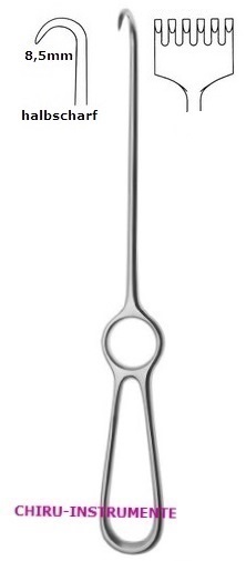 VOLKMANN retractor, 21.5 cm (8 ¼"), 1 prongs, semi-sharp