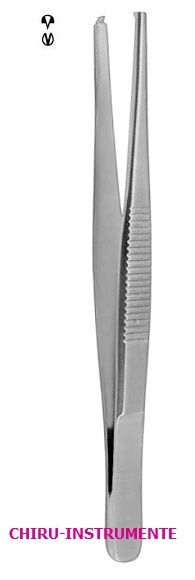 Chirurgische Pinzette, 1 x 2 Zähne, 11,5 cm, glatt