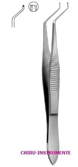 HESS Iris Pinzette, aufgebogen, 1x2 Zähne, 0,3mm, 7cm