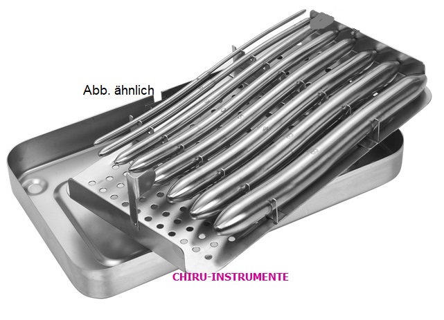 HEGAR uterine dilators, Ø 1/2 mm - Ø 25/26 mm, 20 cm (8"), double-ended, set of 13 pieces in metal case