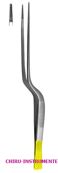 CUSHING-TAYLOR anatomische Pinzette, 17 cm, bajonettförmig, gerieft, mit Schaber,  Hartmetall (TC)