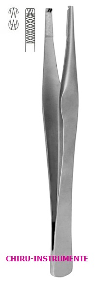 LANE chirurgische Pinzette, 2 x 3 Zähne, 14,5 cm, gerieft