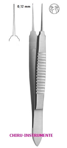 BONN iris forceps, 1 x 2 teeth, 0.12 mm, 7 cm (2 ¾")