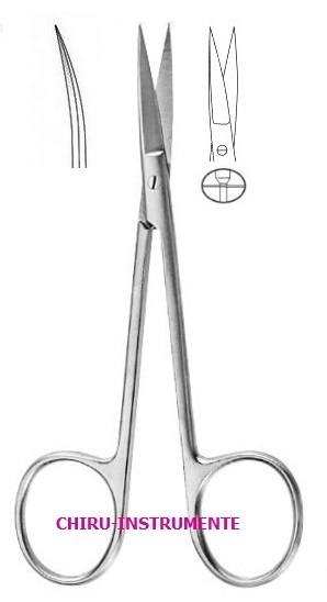 Iris scissors, curved, sh/sh, 9 cm (3 ½"),  round shaft