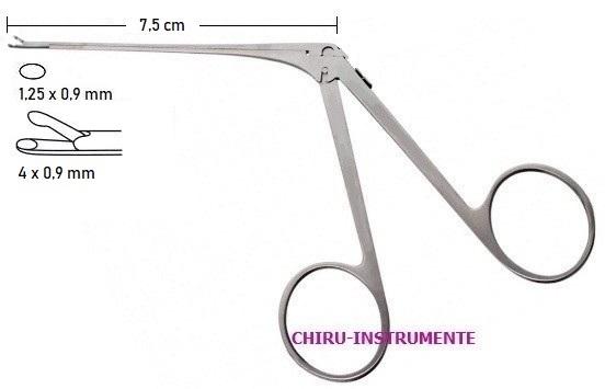 Micro ear forceps, cup jaw, 0.9 mm, left curved