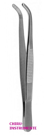 Anatomische Pinzette, 13 cm, gebogen, gerieft
