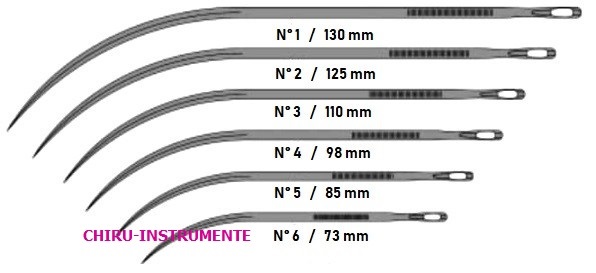 Post mortem needles, half curved, plain eye, no. 6, pack: 12 units