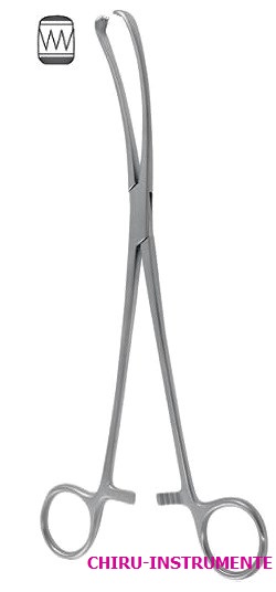 TEALE uterine tenaculum forceps, 3 x 4 teeth, 18 cm (7"), curved sideways