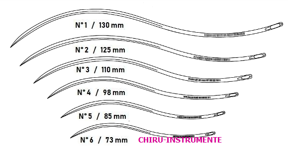 Post mortem needles, S-shaped, plain eye, no. 5, pack: 12 units