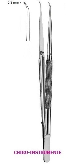 Micro forceps, 0, 3 mm,  12 cm (4 ¾"), curved, serrated