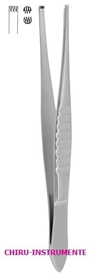 Chirurgische Pinzette, 3 x 4 Zähne, 14,5 cm, glatt, USA Modell