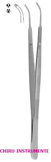 GERALD Chirurgische Pinzette, gebogen glatt, 1x2 Zähne, 18 cm