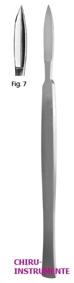 Skalpell, Fig. 7, 15 cm, anatomisch, mit Metallheft Skalpell, Fig. 7, 15 cm, anatomisch, mit Metallheft