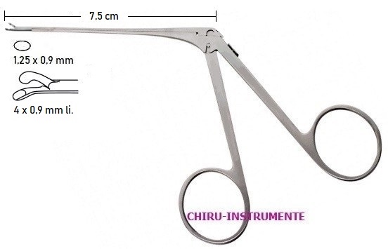 Micro ear forceps, cup jaw, 0.9 mm, right curved