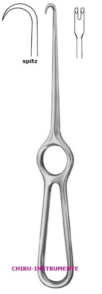 KOCHER Wundhaken, 2 Zähne, 9 x 8 mm, 22 cm, spitz