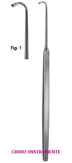 GRAEFE strabismus hook, fig. 1, 14 cm (5 ½"), curved, buttoned
