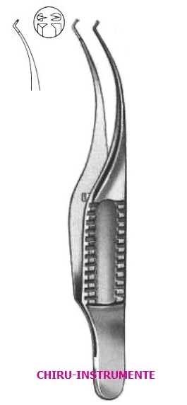 BARRAQUER-KATZIN Iris-Fixierpinzette, seitwärts 1x2 Zähne, 0,4mm, 7cm