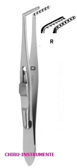 JAMESON Strabismuspinzette, rechts abgewinkelt, 12mm skaliertes Maul, 1mm Zähne, 10cm