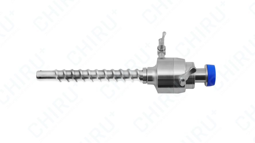 Trocar with multifunctional valve, threaded cannula, stainless steel