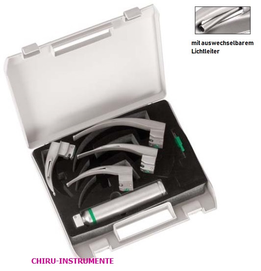 MACINTOSH Laryngoskop Set, Fig. 0, 1, 2, 3, 4,matt, Kaltlicht, zerlegbar MACINTOSH Laryngoskop Set, Fig. 0, 1, 2, 3, 4,matt, Kaltlicht, zerlegbar