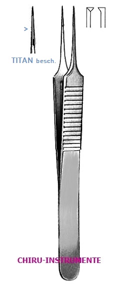 MOD. BONN Irispinzette No. 2, gerade, 1x2 Zähne 0.12mm, mit Titan Fadenplatte, 10cm