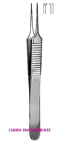 MOD. BONN Irispinzette No. 2, gerade, 1x2 Zähne 0.12mm, mit Fadenplatte, 10cm